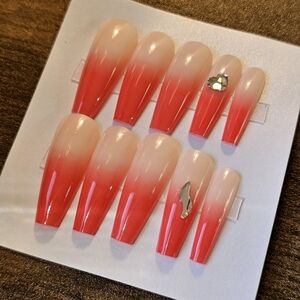 24 pcs orange peach ombre french diamond bling press on nails